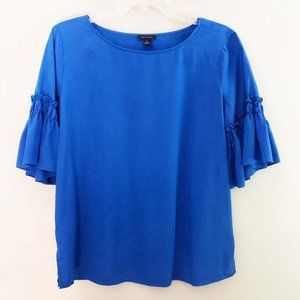 Ann Taylor Cobalt Blue Ruffle Sleeve Blouse